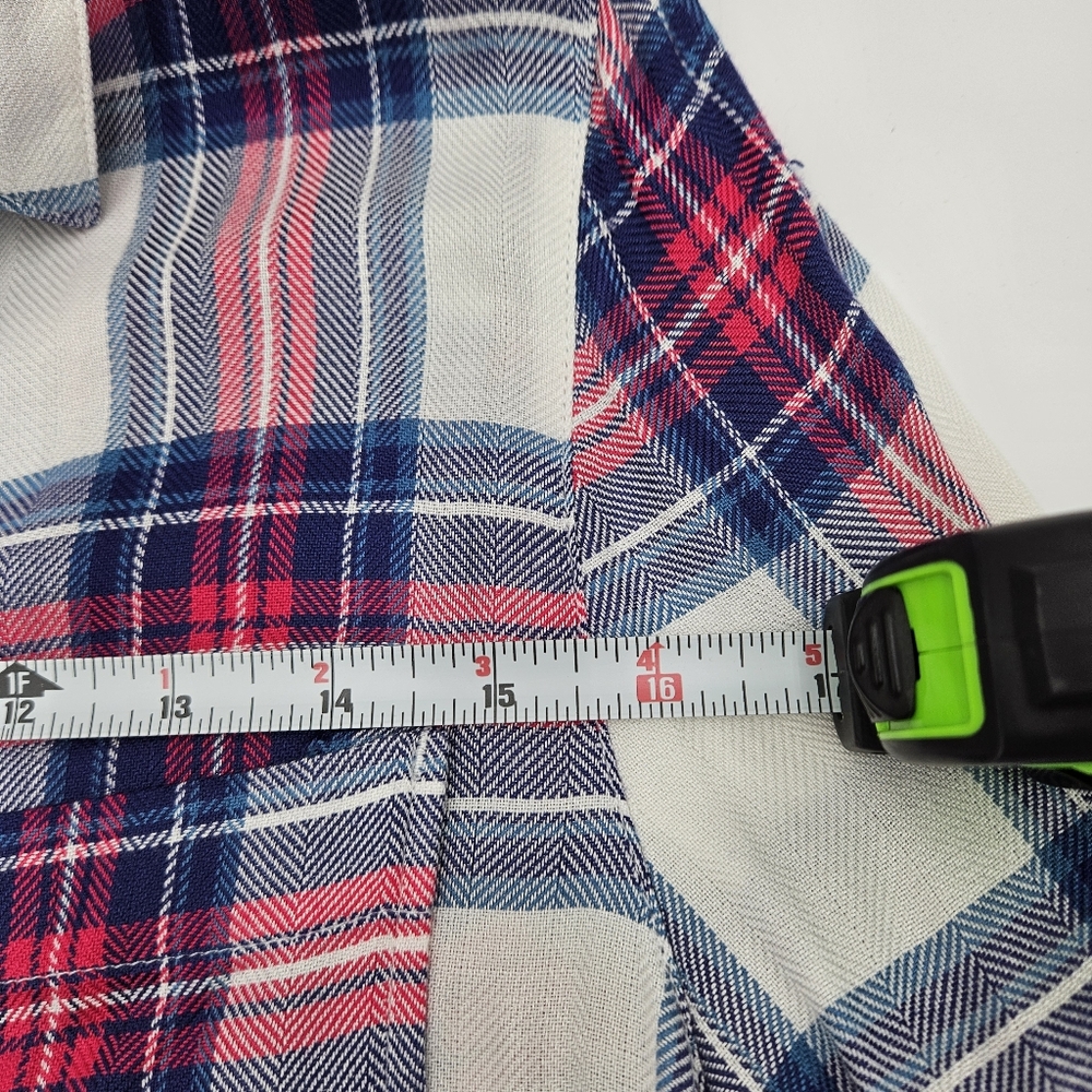 Tinsel Women’s Large Pink Blue Plaid Long Sleeve Button Down Shirt 100% Rayon - Picture 11 of 16